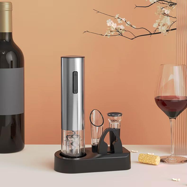 Штопор для вина электрический аккумуляторный умный с аэратором на подставке Серебряный - фото 12 Штопор для вина электрический аккумуляторный умный с аэратором на подставке Серебряный - фото 12