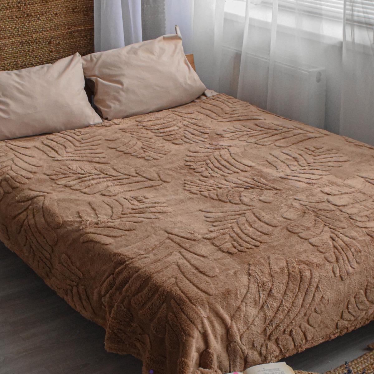 Плед пушистый Koloco Листья двуспальный 180х220 см Коричневый (38512)