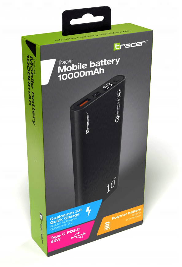 Повербанк Tracer QC 3.0 PD3 20 W 10000 mAh Черный