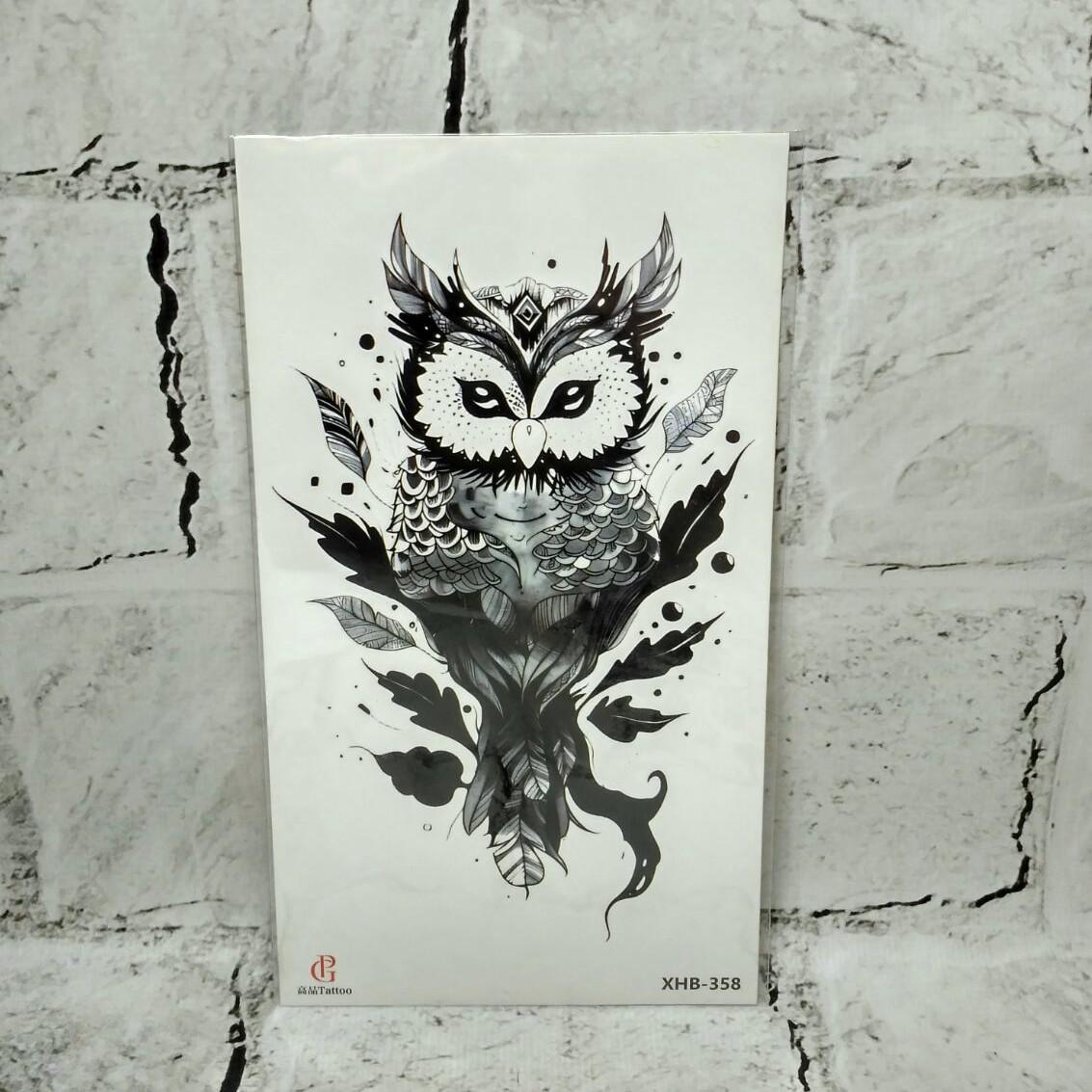 Тату временное Сова лист 11,5x21 см (XHB-358)