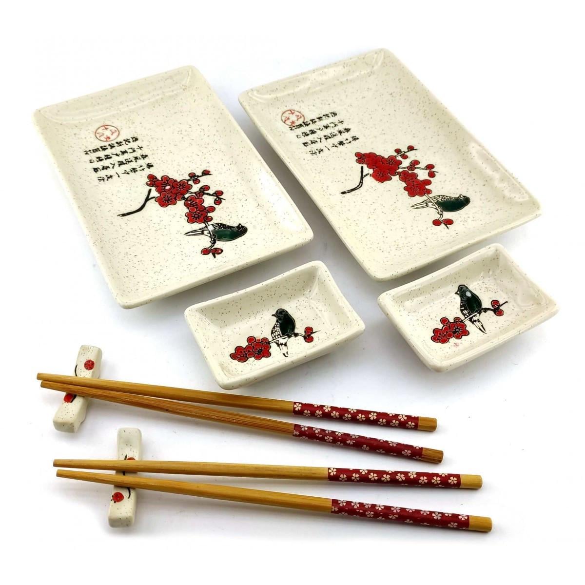 Столові сервізи для суші Птах на гілці сакури на 2 персони 28х28,3х3,5 см (34281R)