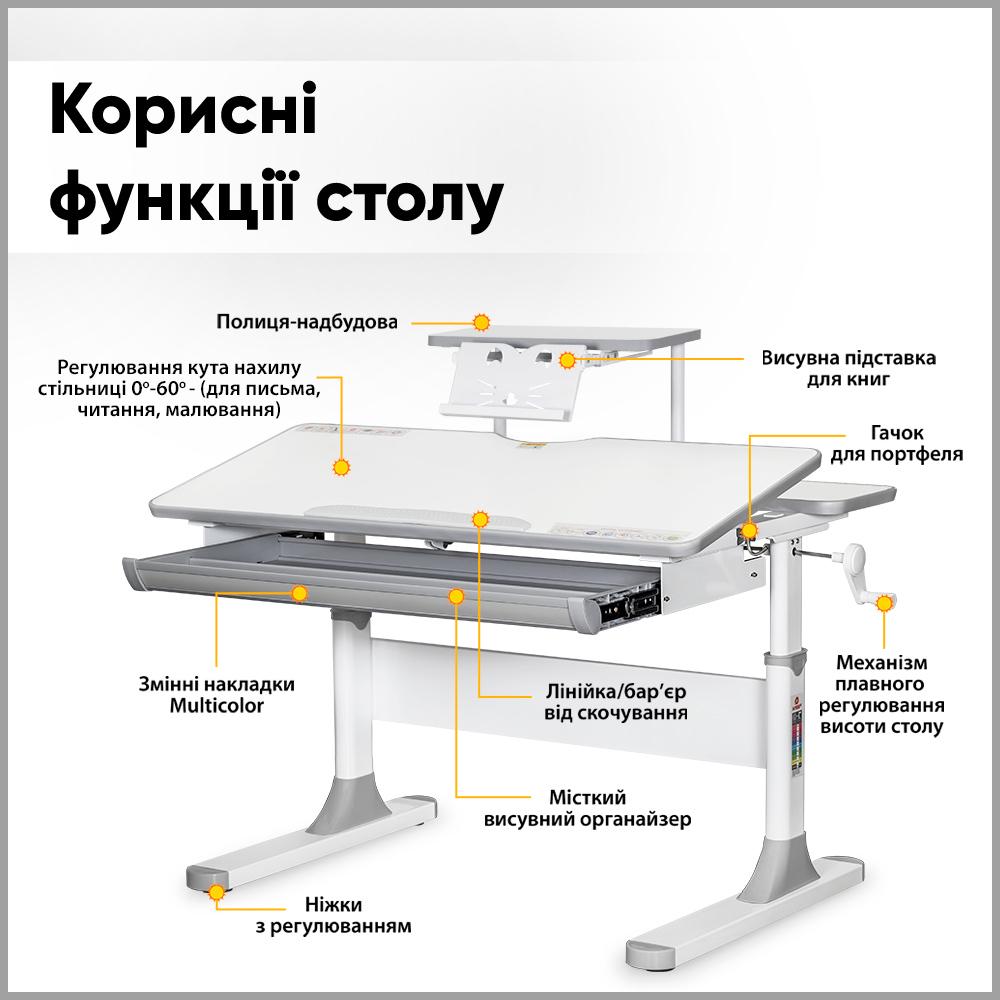 Парта-трансформер шкільна Mealux Edmonton Multicolor дитяча з полицею S50 Сірий (8720643) - фото 8