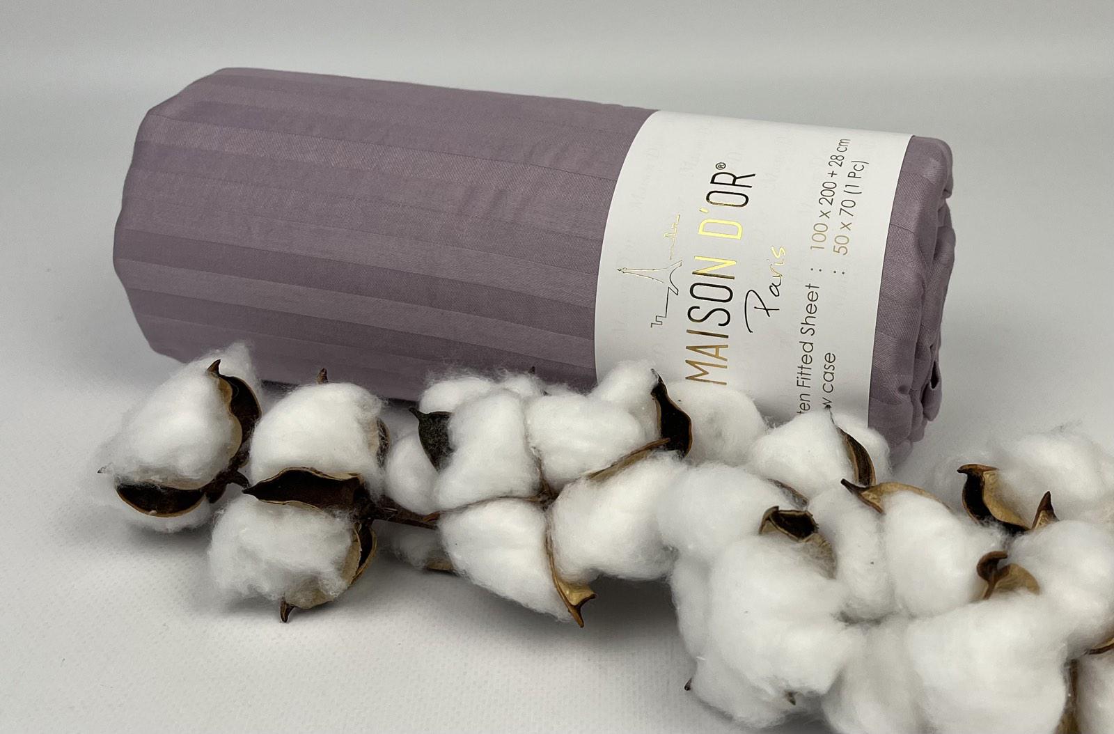 Простынь на резинке Maison D'or 100x200 см с наволочкой страйп-сатин Lilac (CN23397)