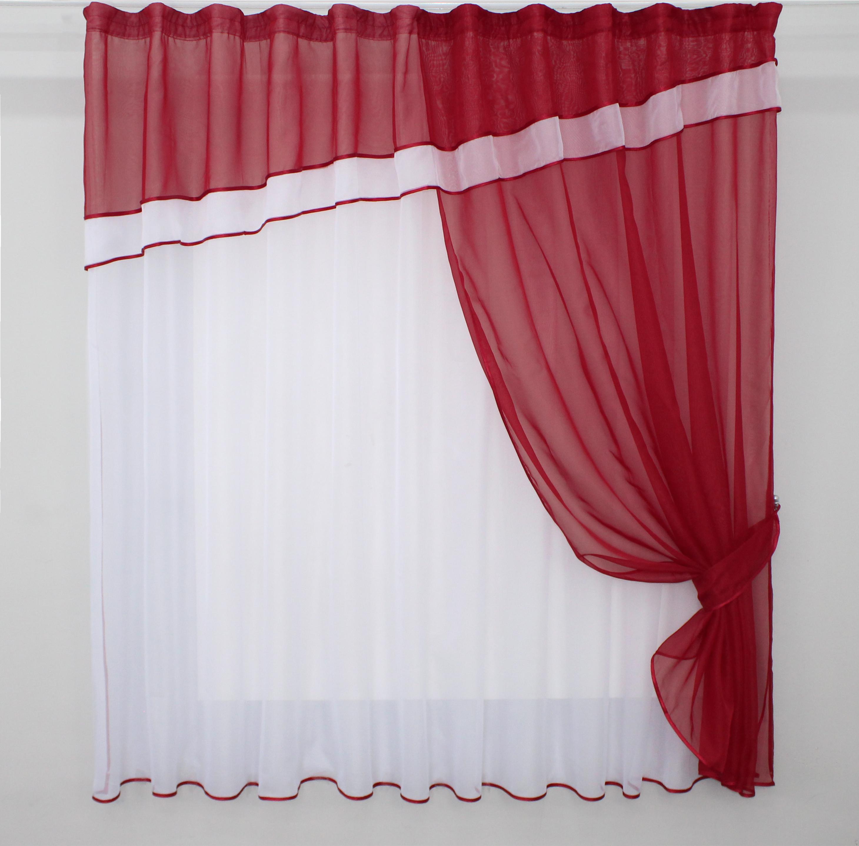 Фіранка кухонна VR-Textil № 018к з ламбрекеном 270х170 см Білий/Червоний (50-215)