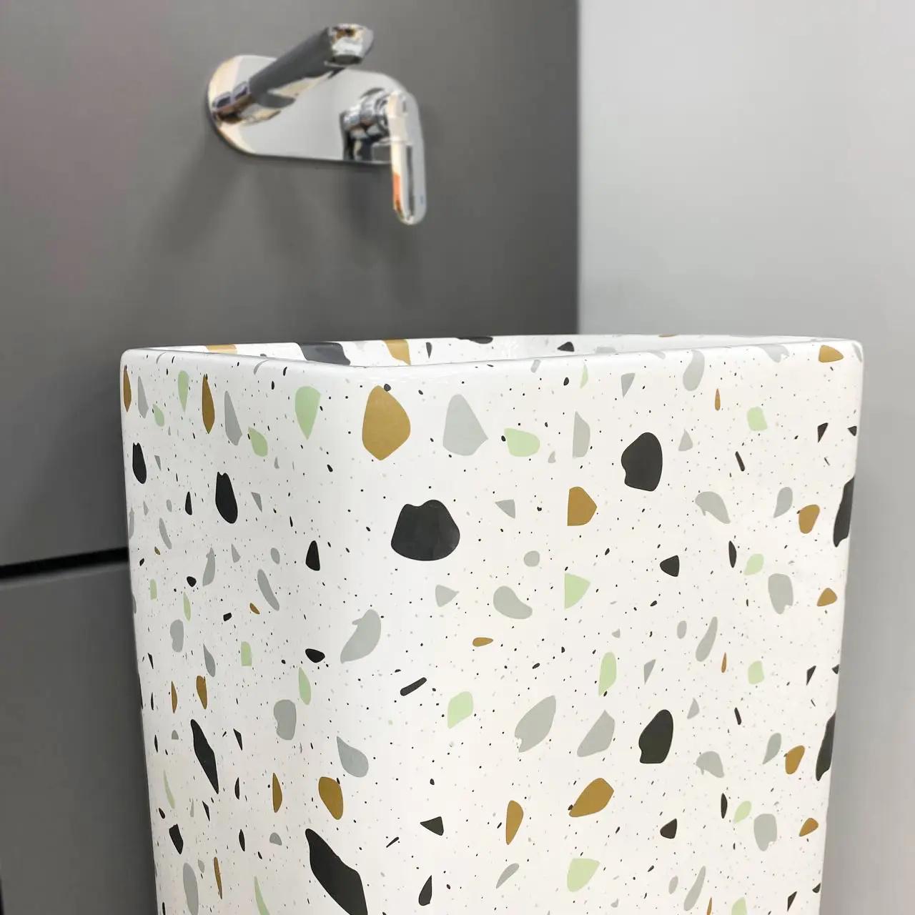 Умывальник напольный VBI Lukka TERAZZO Glossy квадратный 400x400 мм Белый (RM-VBI-019009) - фото 4 Умывальник напольный VBI Lukka TERAZZO Glossy квадратный 400x400 мм Белый (RM-VBI-019009) - фото 4