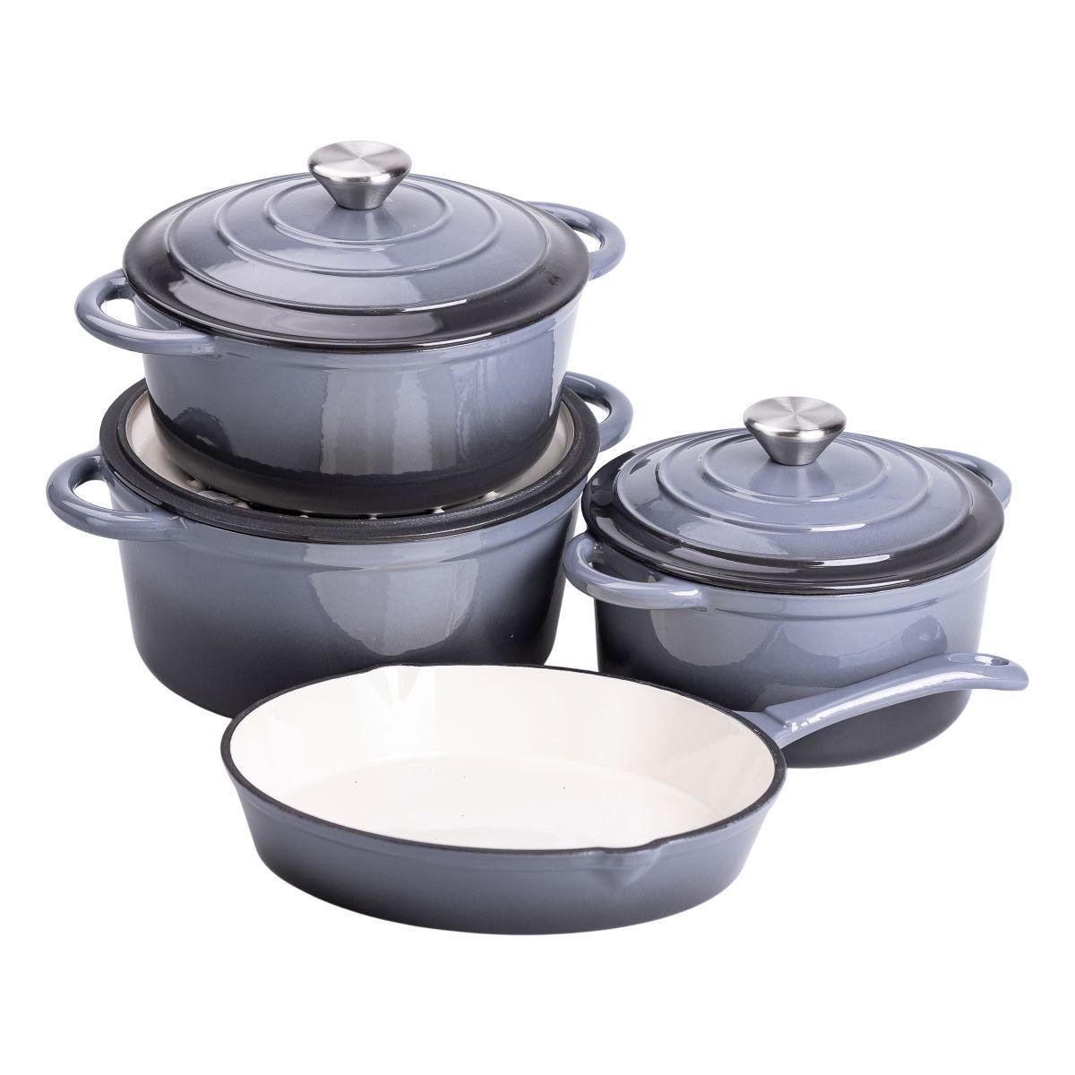 Набор чугунной посуды HP-1-5 для приготовления 3 кастрюли и сковорода с эмалированным покрытием Серый (7248) - фото 2 Набор чугунной посуды HP-1-5 для приготовления 3 кастрюли и сковорода с эмалированным покрытием Серый (7248) - фото 2