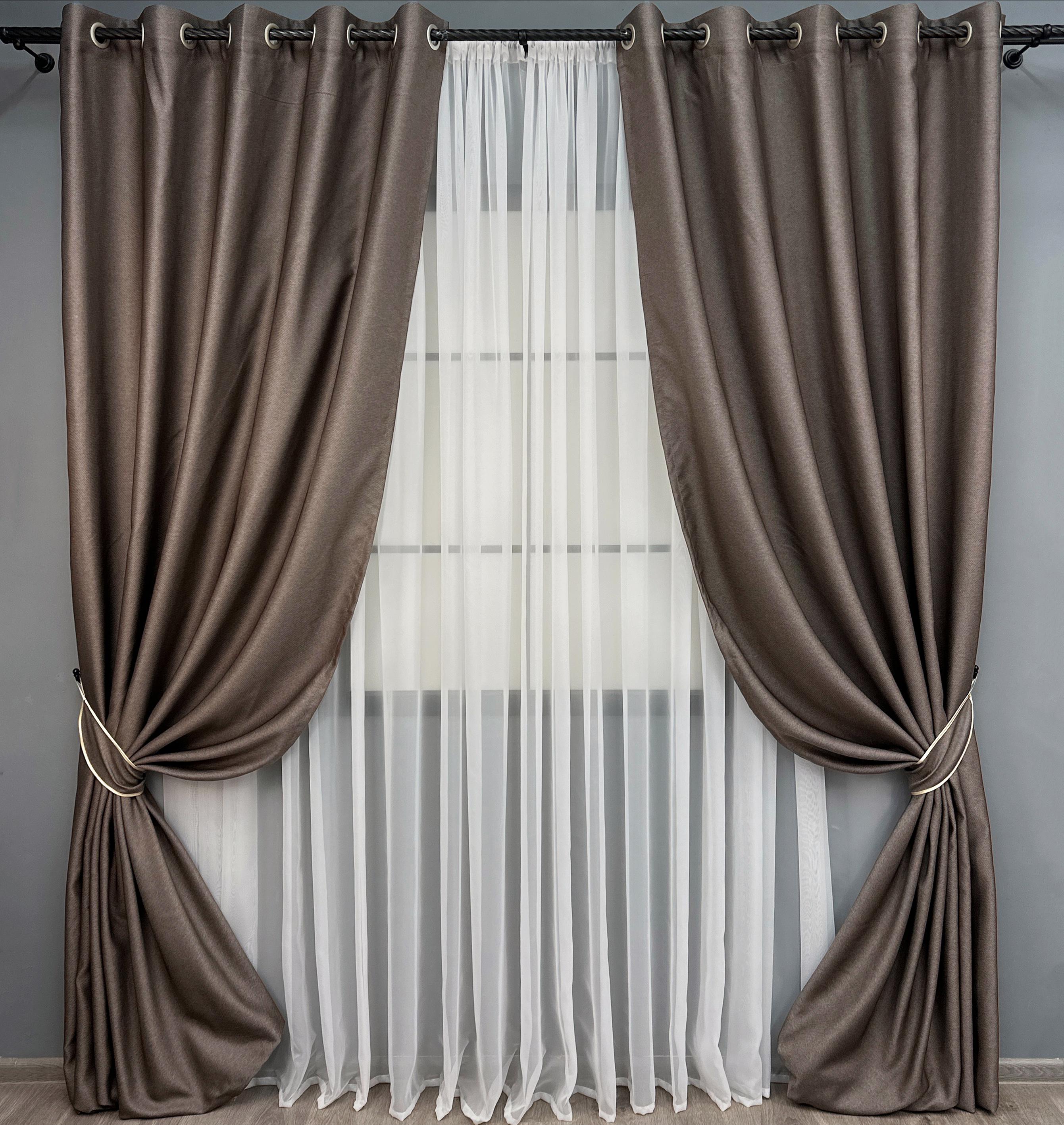 Комплект готовых штор на люверсах VR-Textil TERRA LUXE №1855ш рогожка 150х270 см 2 шт. Коричневый (37-0313)
