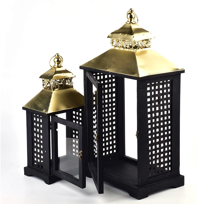 Комплект деревянных фонарей Levi Gold HTO2185 2 шт. (35271) - фото 2 Комплект деревянных фонарей Levi Gold HTO2185 2 шт. (35271) - фото 2