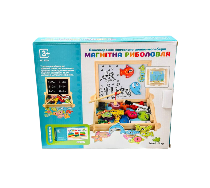 Доска детская двухсторонняя с набором магнитов рыбалка LimoToy MD 2139 мел/фломастер/губка (2475550331)