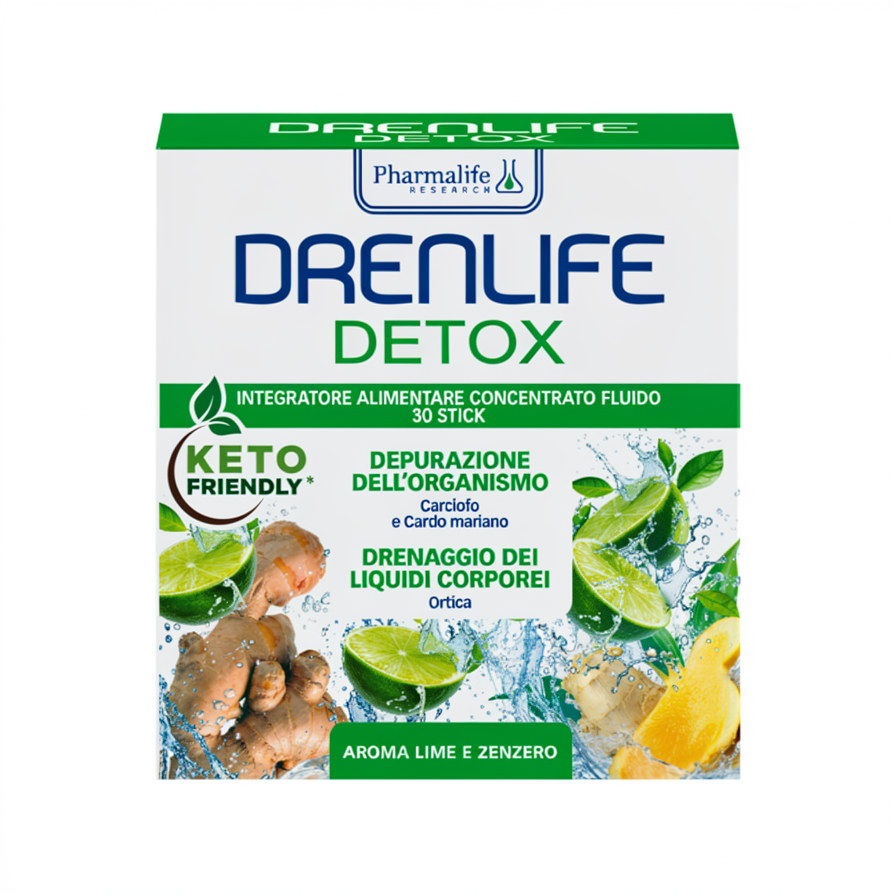 Диетическая добавка Drenlife Detox с ароматом лайма и имбиря 30 стиков по 10 мл.