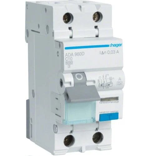 Дифференциальный автомат Hager 1P+N 6kA C 10A 30 мА A ADA960D (000346845)