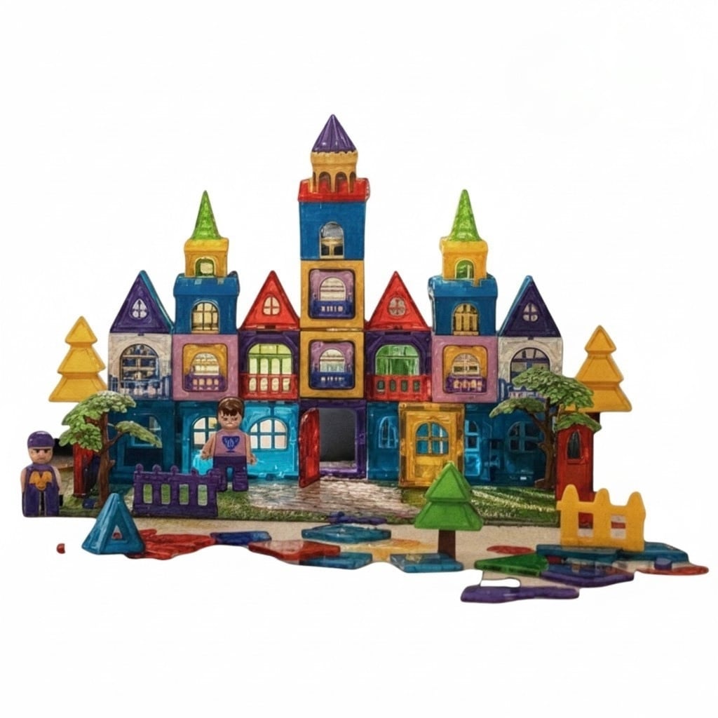Конструктор-3D магнитный JIE CHENG Fantasy Castle с LED подсветкой 92 дет. в боксе с ручкой для детей 3+ (41)