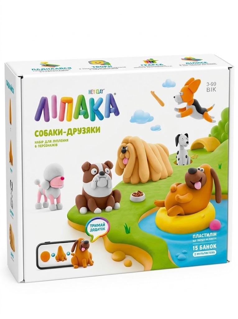 Дитячий меганабір пластиліну Собаки-друзі Lipaka самостійно твердне від 3 років Різнокольоровий (PZ-340-P-261)