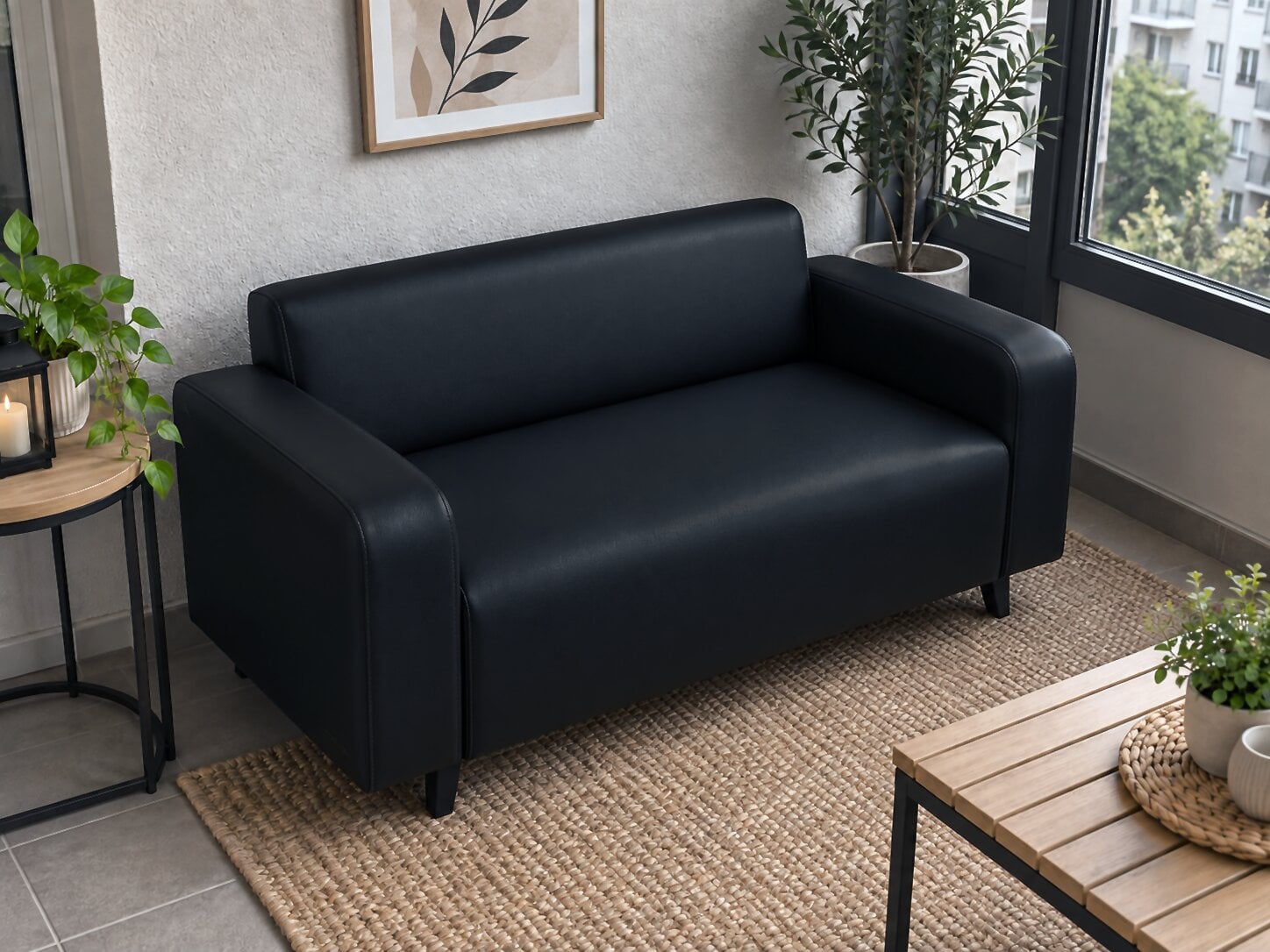 Диван офисный Tobi Sho Арне с подлокотниками 1380х700х740 мм кожзам Black (2230)