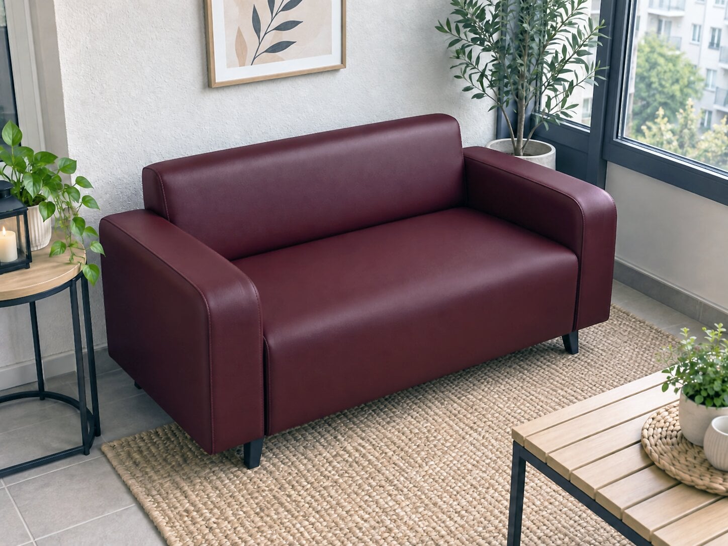 Диван офисный Tobi Sho Арне с подлокотниками 1380х700х740 мм кожзам Bordo (2223)