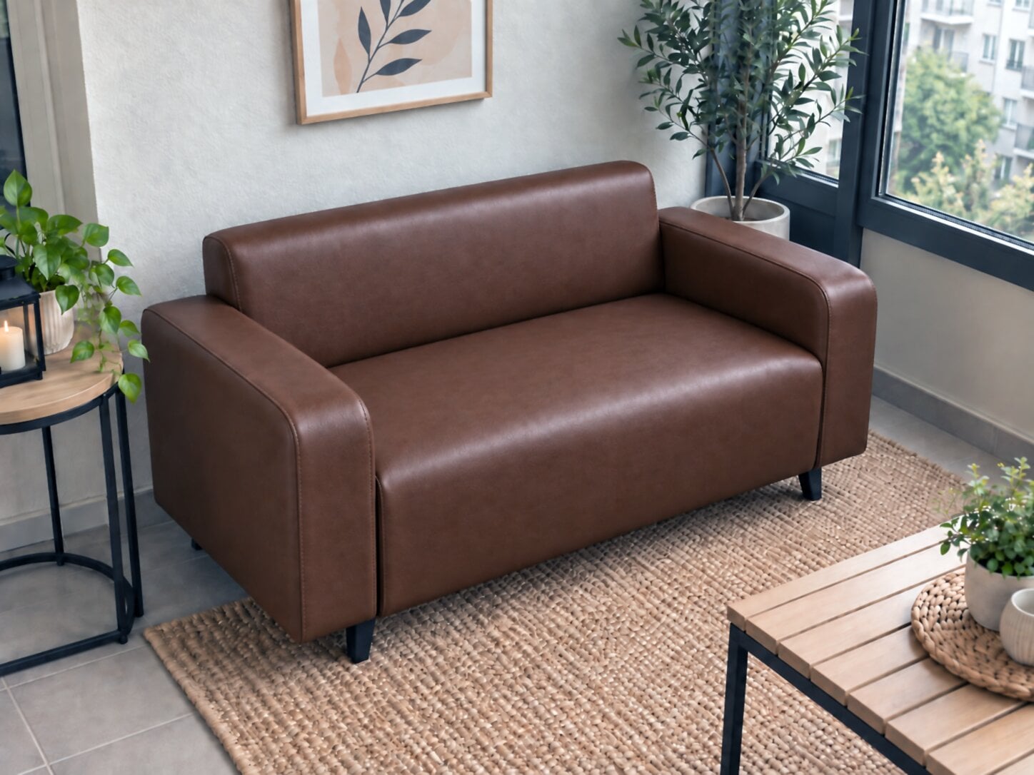 Диван офисный Tobi Sho Арне с подлокотниками 1380х700х740 мм кожзам Bright Brown (2231)