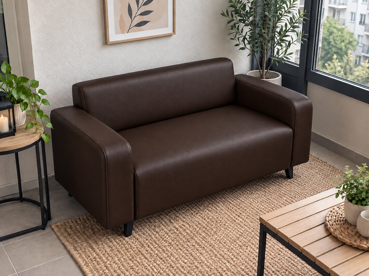 Диван офисный Tobi Sho Арне с подлокотниками 1380х700х740 мм кожзам Brown (22311)