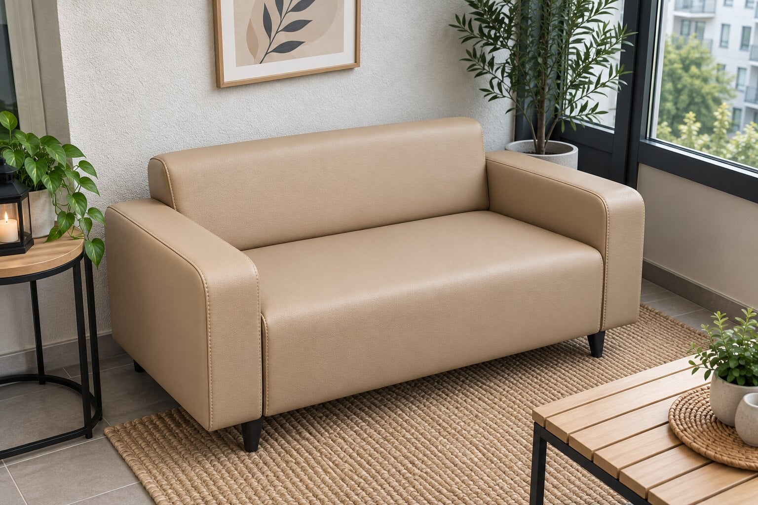 Диван офисный Tobi Sho Арне с подлокотниками 1380х700х740 мм кожзам Coffe Milk (2238)