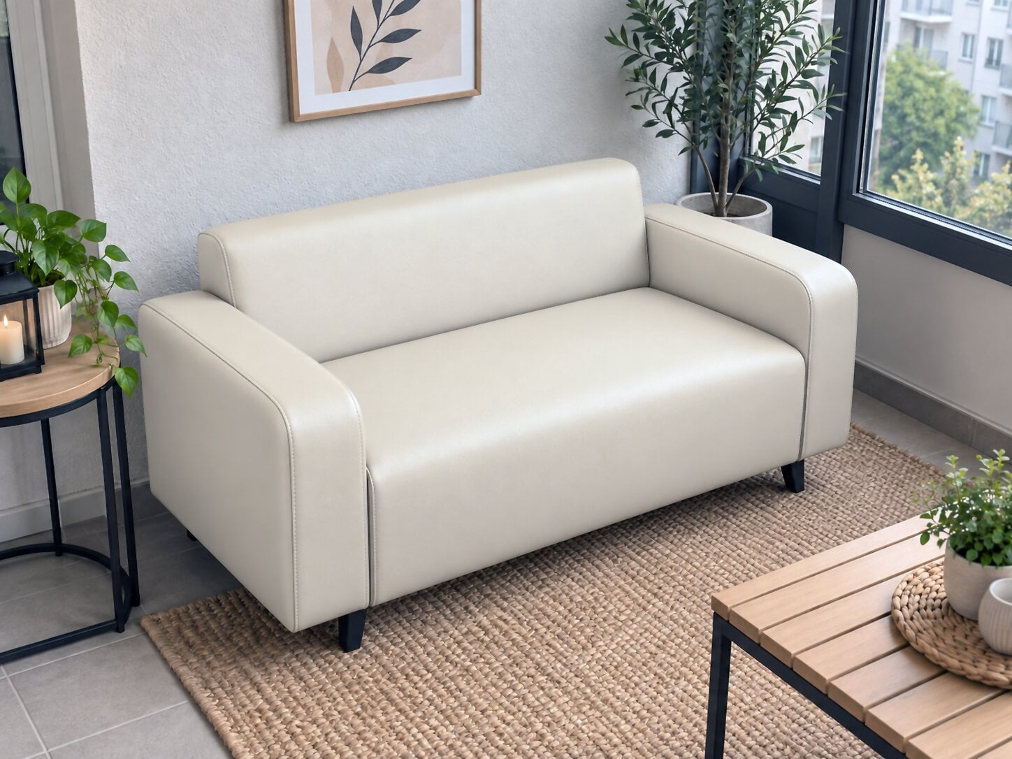 Диван офисный Tobi Sho Арне с подлокотниками 1380х700х740 мм кожзам Cream (2207)
