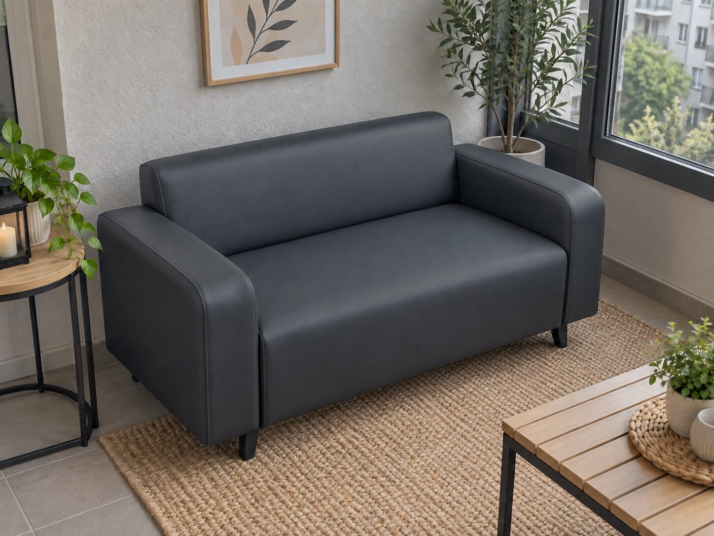 Диван офисный Tobi Sho Арне с подлокотниками 1380х700х740 мм кожзам Dark Grey (2233)