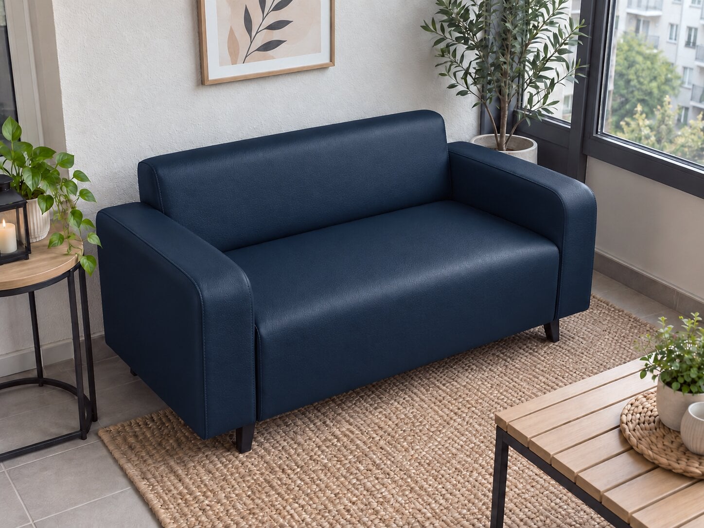 Диван офисный Tobi Sho Арне с подлокотниками 1380х700х740 мм кожзам Midnight Blue (2227)