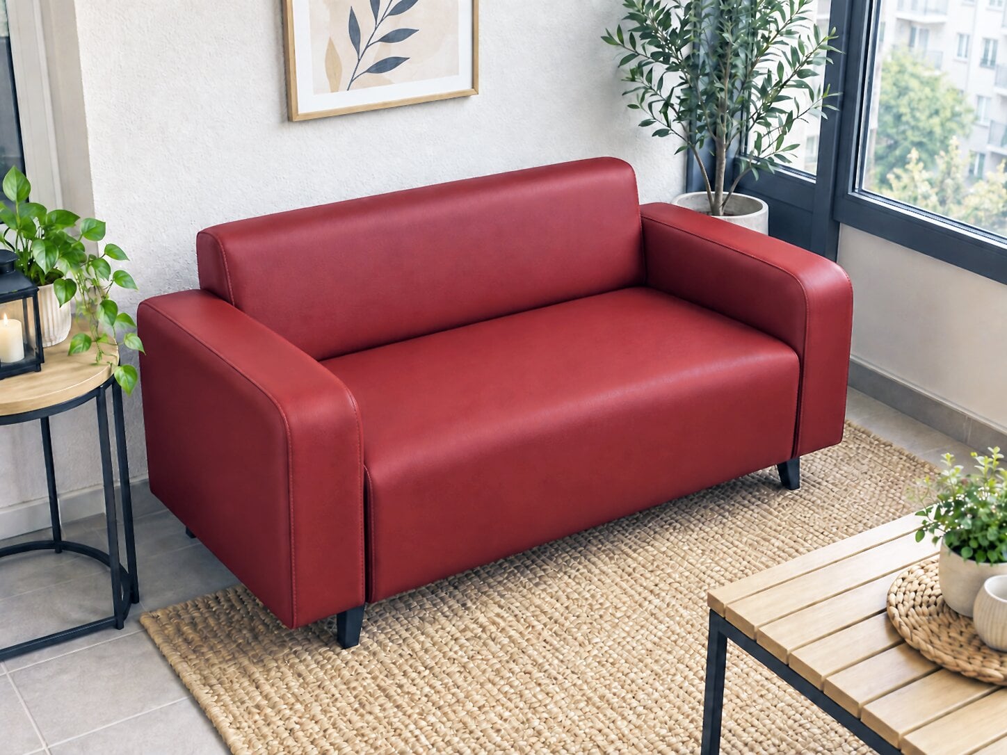 Диван офисный Tobi Sho Арне с подлокотниками 1380х700х740 мм кожзам Red (2210)