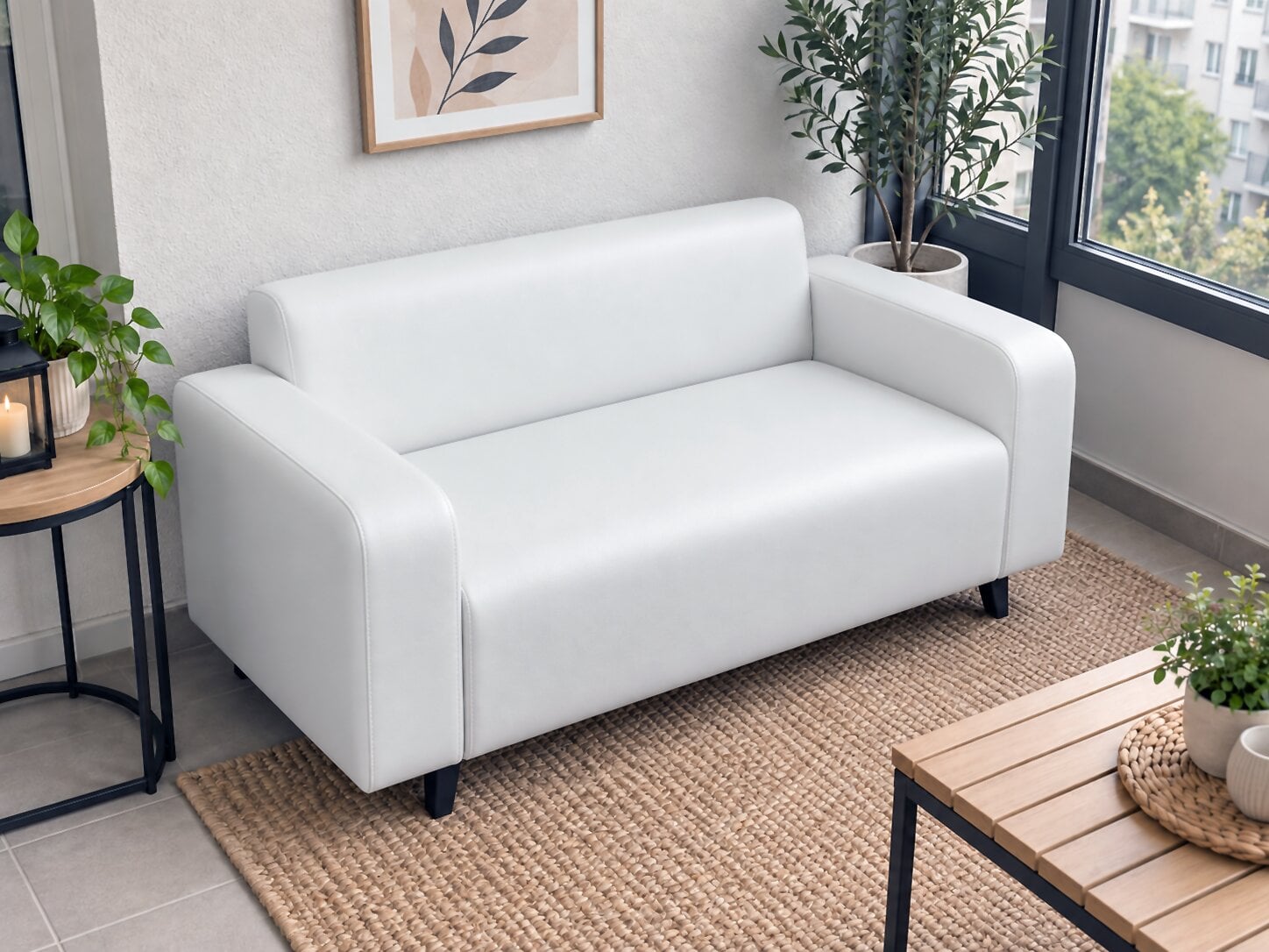 Диван офисный Tobi Sho Арне с подлокотниками 1380х700х740 мм кожзам White (2300)