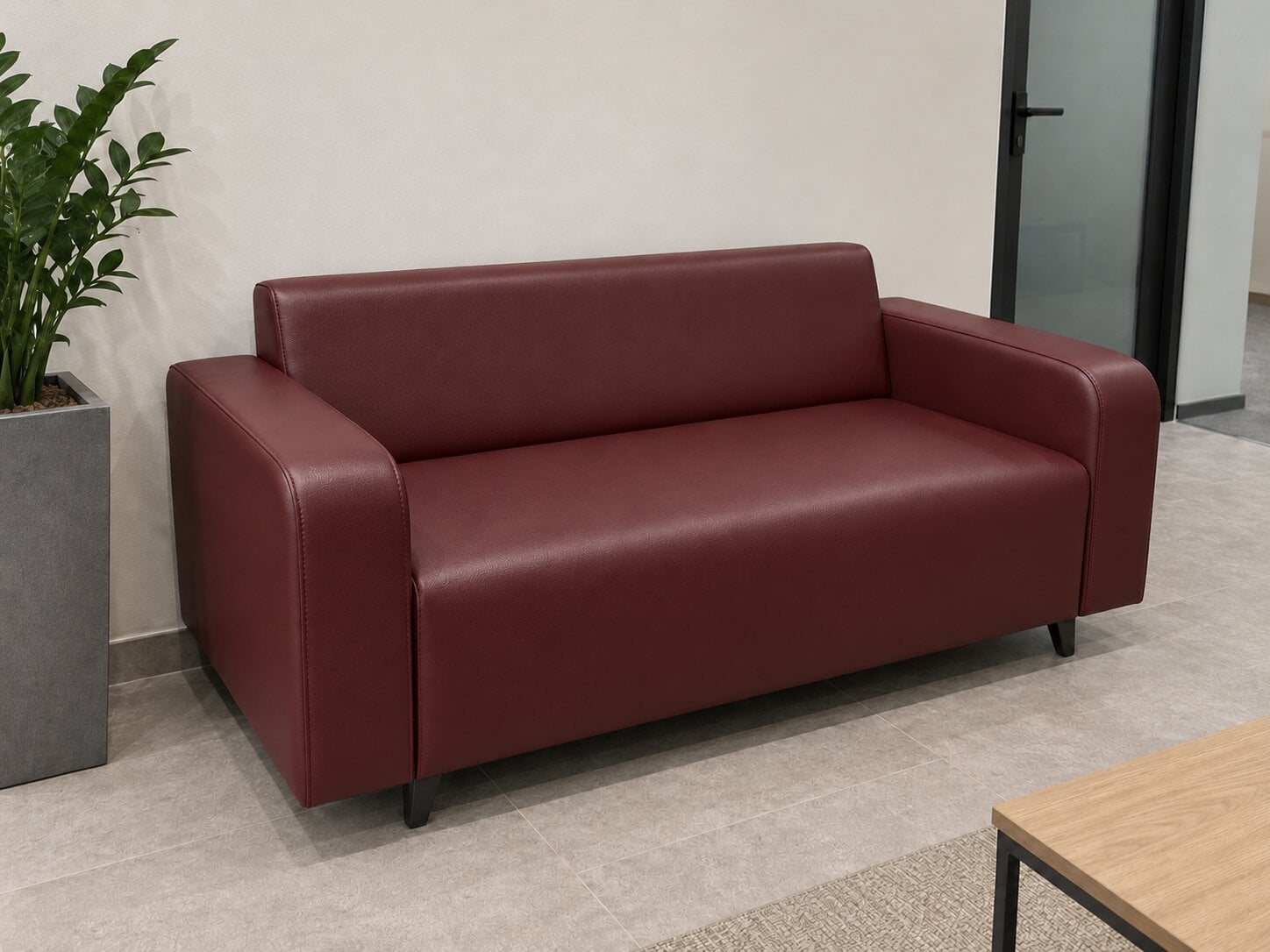 Диван офисный Tobi Sho Арне с подлокотниками 1580х700х740 мм кожзам Bordo (2223)