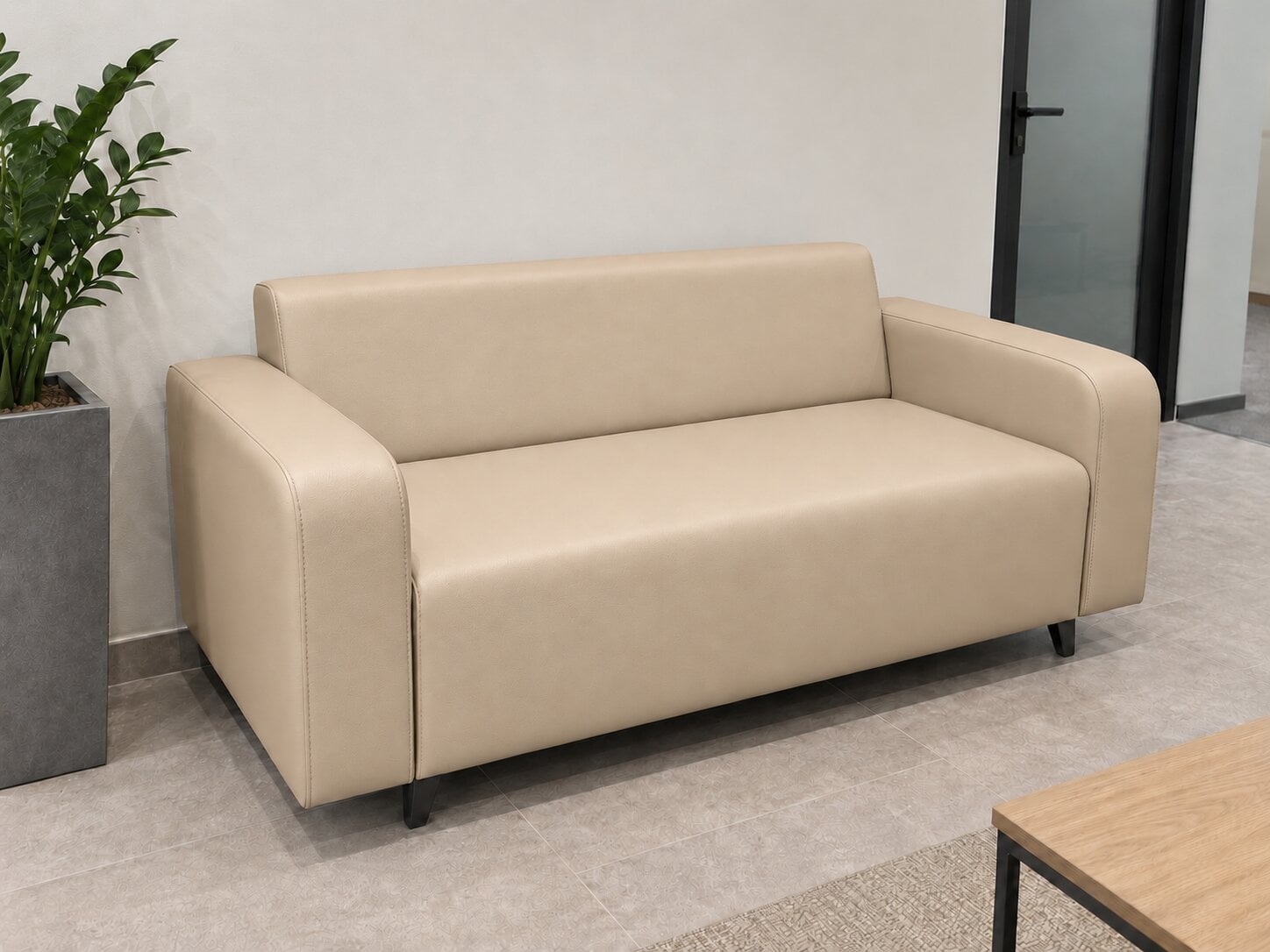 Диван офисный Tobi Sho Арне с подлокотниками 1580х700х740 мм кожзам Coffe Milk (2238)