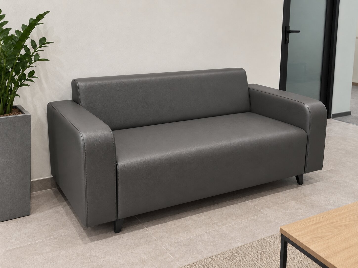 Диван офисный Tobi Sho Арне с подлокотниками 1580х700х740 мм кожзам Dark Grey (2233)