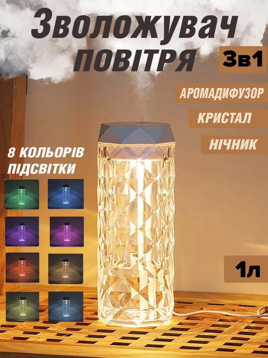 Зволожувач повітря ультразвуковий Intelligent Humidifier X6 Кристал 8 кольорів підсвітки 1000 мл Білий (5315L) - фото 2