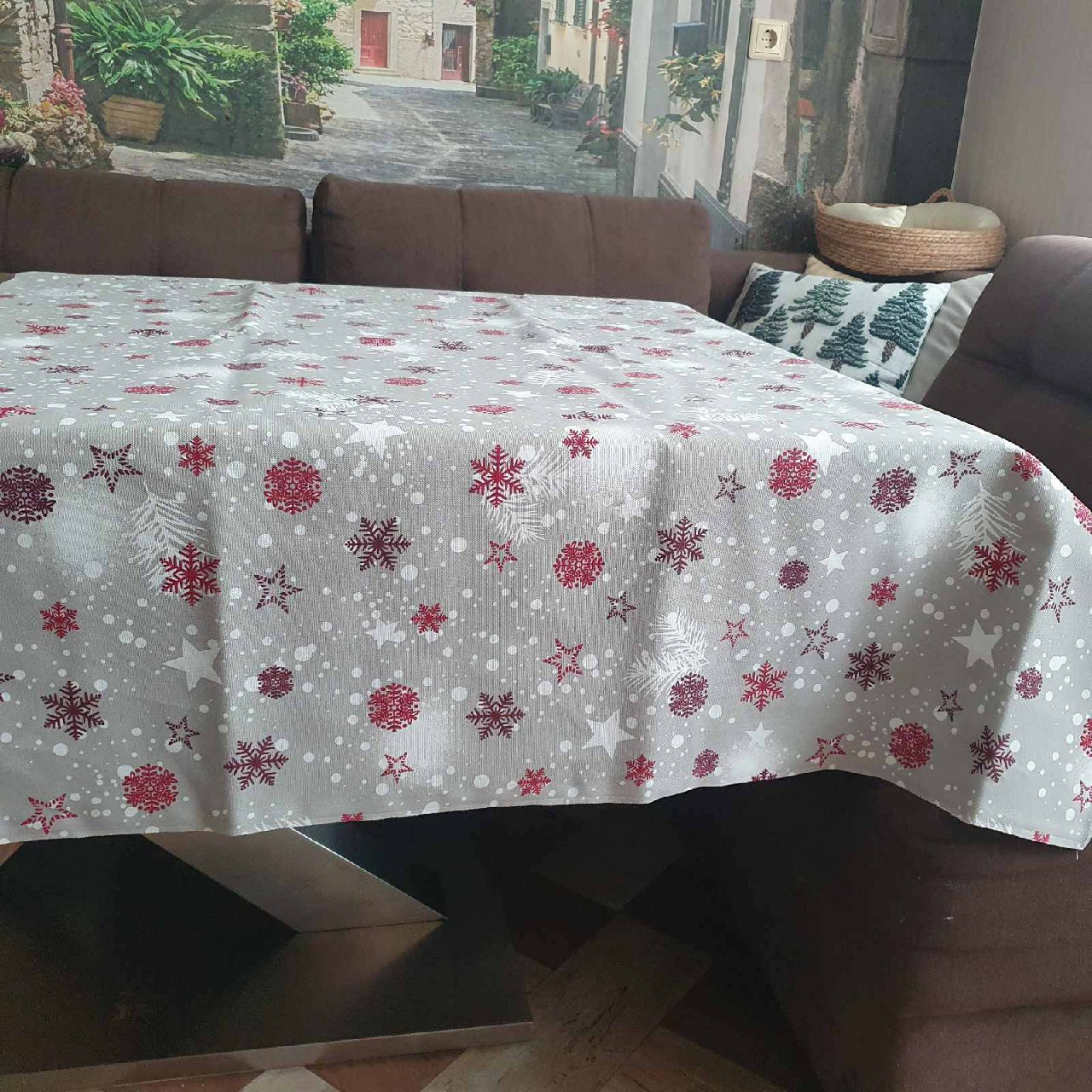 Скатертина льняна 150x180 см Сірий із білим