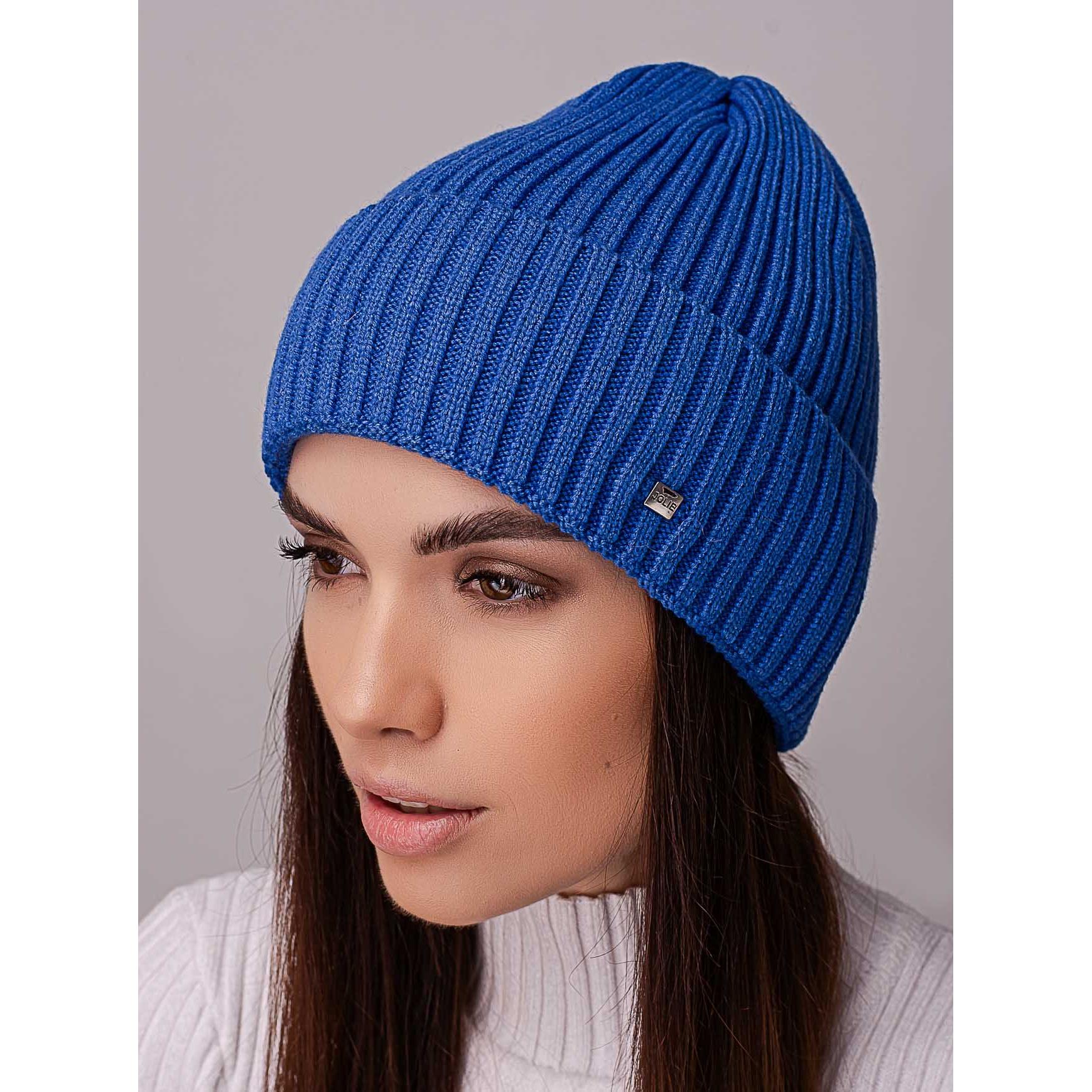 Шапка жіноча ковпак з відворотом без підкладки в широкий рубчик Leks Ковель Електрик - фото 1