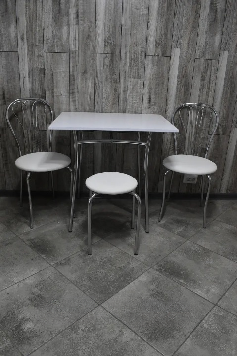 Кухонний комплект Ванесса Тріо стіл/стільці 2 шт./табурет в хром-корпусі 60х80х75 см Білий (28374202)