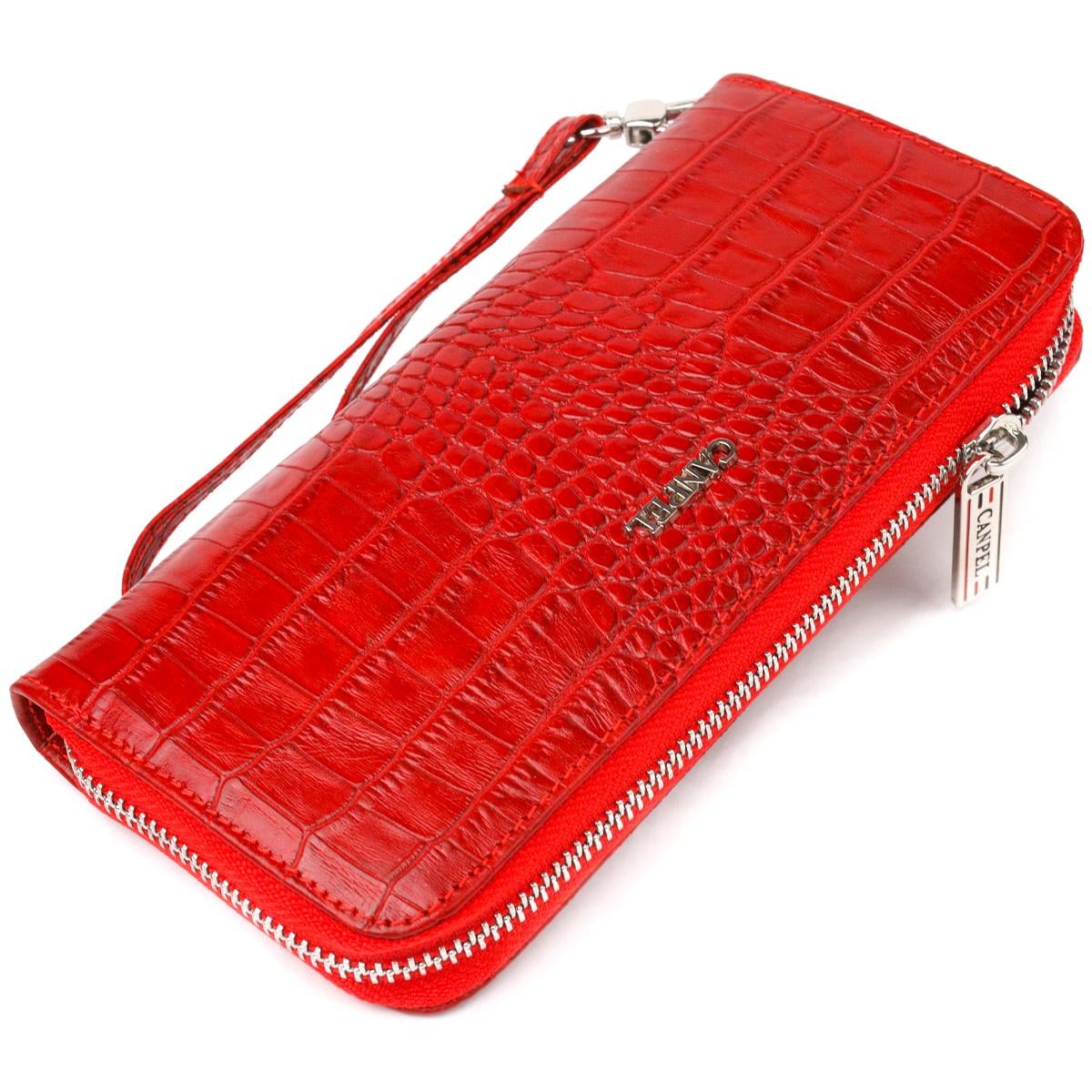 Кошелек женский из натуральной фактурной кожи Canpellini Wallet 21621 под крокодила горизонтальный Красный (55400)