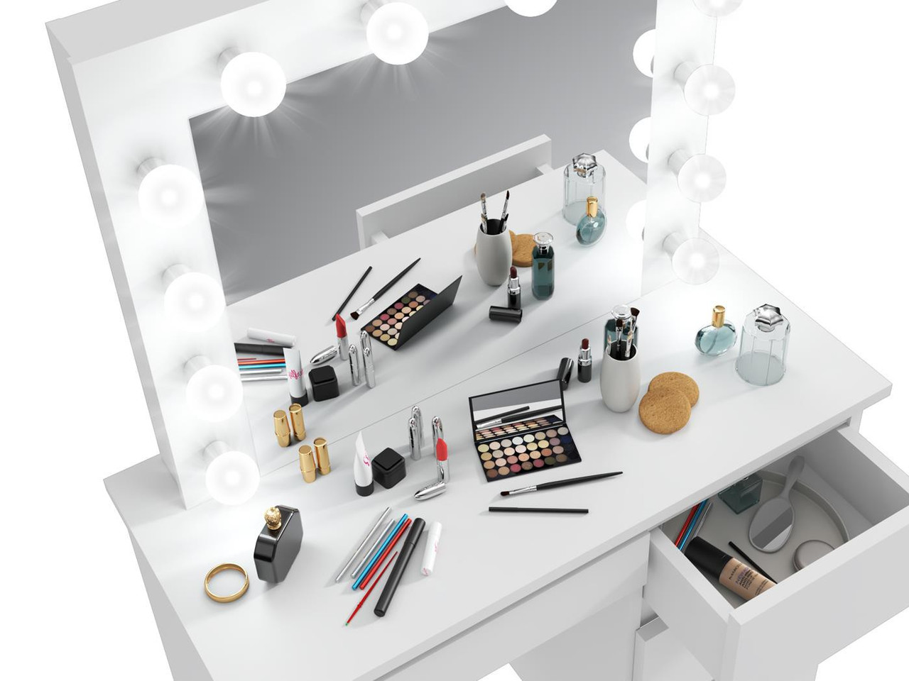 Туалетний столик Homart 12 LED із дзеркалом і підсвічуванням Білий (9281) - фото 8 Туалетний столик Homart 12 LED із дзеркалом і підсвічуванням Білий (9281) - фото 8