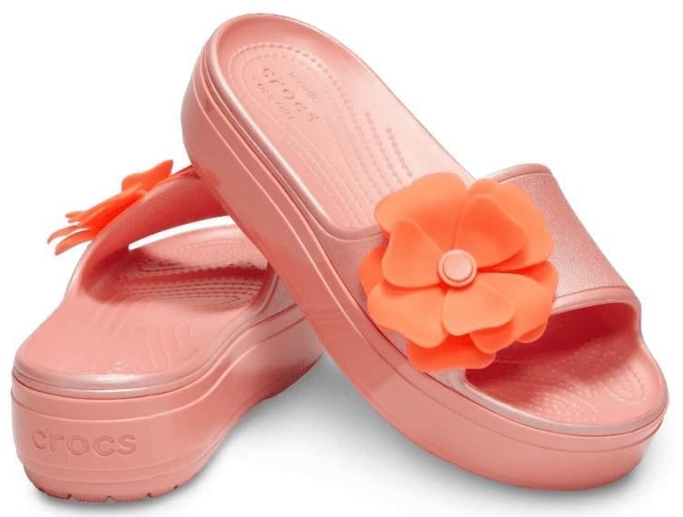 Шльопанці жіночі утеплені Crocs Crocband Platform Slide Viva Blooms р. 33-34 Рожевий (10089)