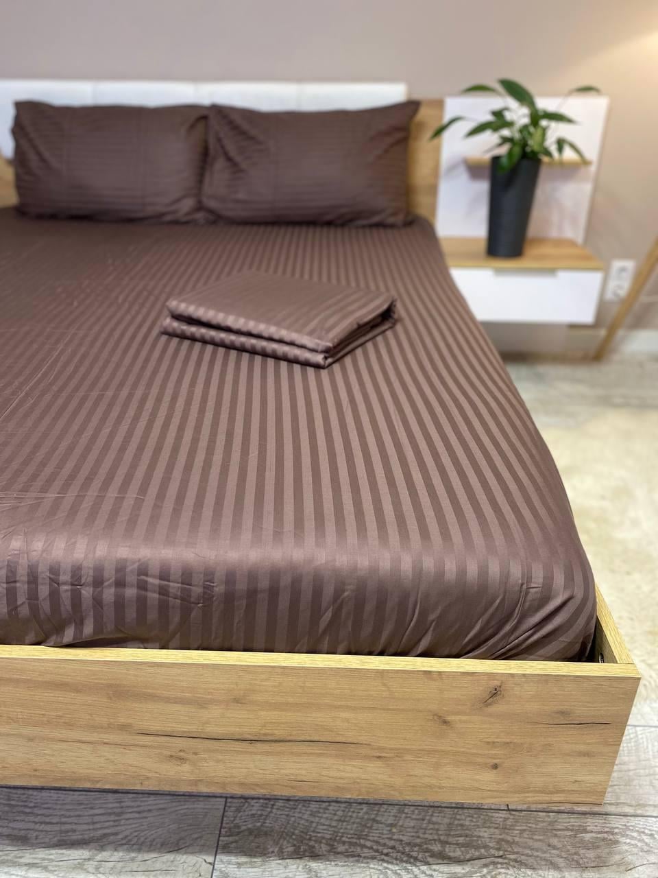 Комплект постельного белья страйп сатин евро макси 220x250 см Капучино (SK-9888)