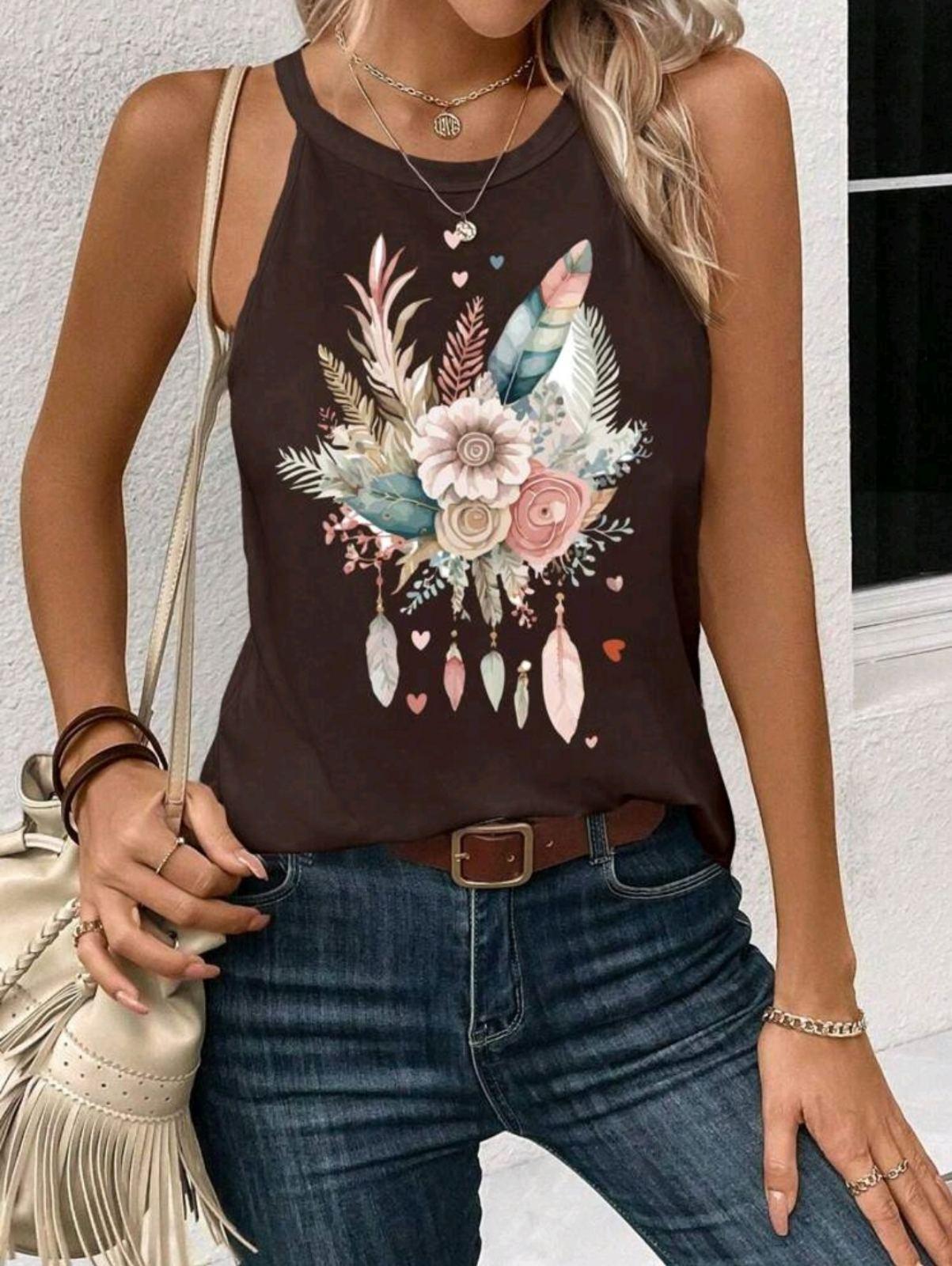 Майка женская Floral Feather Heart Pattern S/M Коричневый (27319182) - фото 2