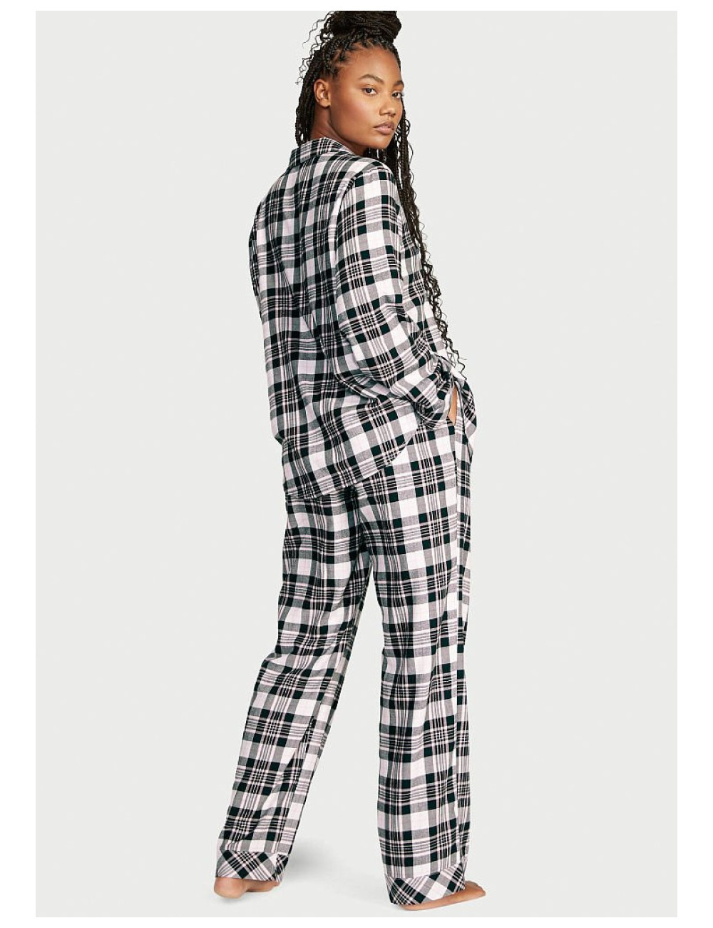 Піжама жіноча Victoria's Secret Flannel Long Pajama Set фланелева у клітинку M Чорно-білий (15338942) - фото 2