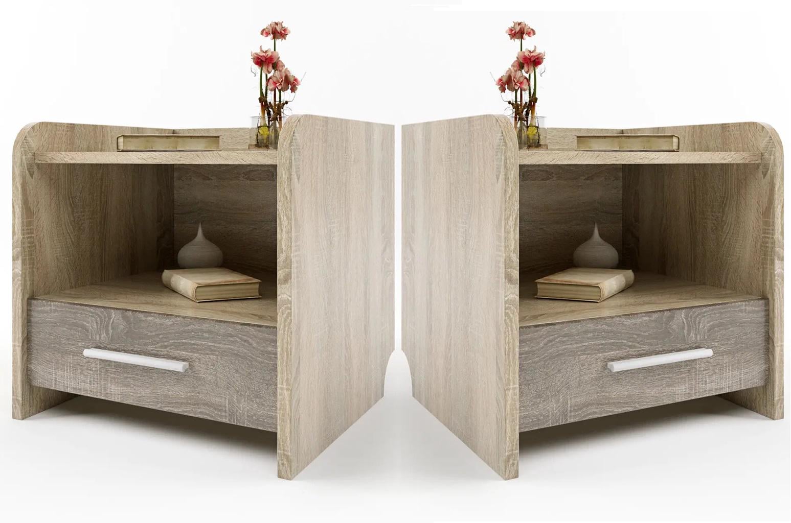 Тумба прикроватная Эверест 2 шт. Дуб сонома/Трюфель (26771788)