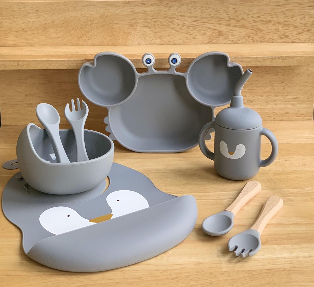 Набір силіконового посуду для прикорму на присосках 6 пр. Сірий (2569) Набір силіконового посуду для прикорму на присосках 6 пр. Сірий (2569)