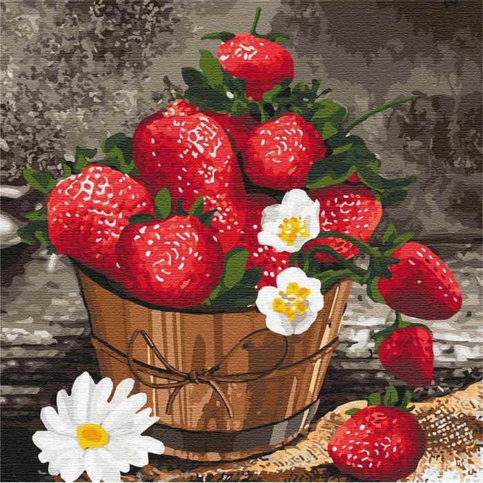 Картина по номерам Ідейка Клубничный букет 30х30 см (KHO5595)