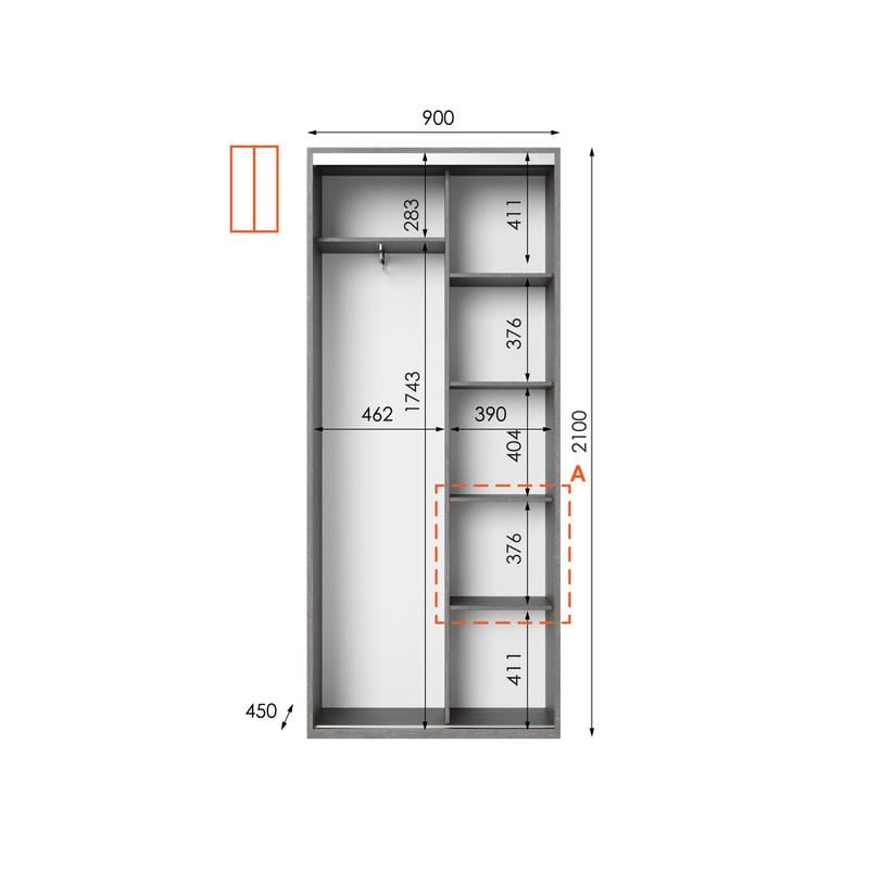 Шафа-купе Idea серія 10 дзеркало 90х45х210 см Венге темний (1149) - фото 2