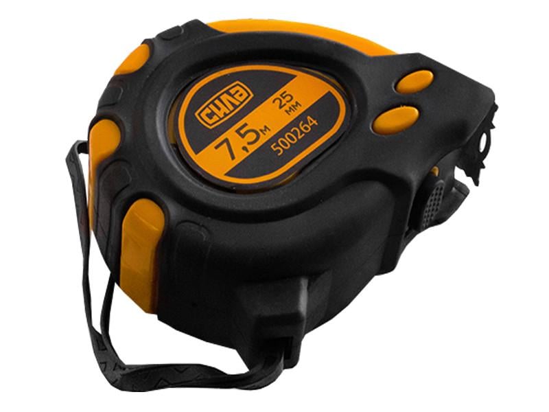 Рулетка обрезиненная с магнитом Сила 500264 супермагнит стандарт 7,5 м 25 мм (3379)