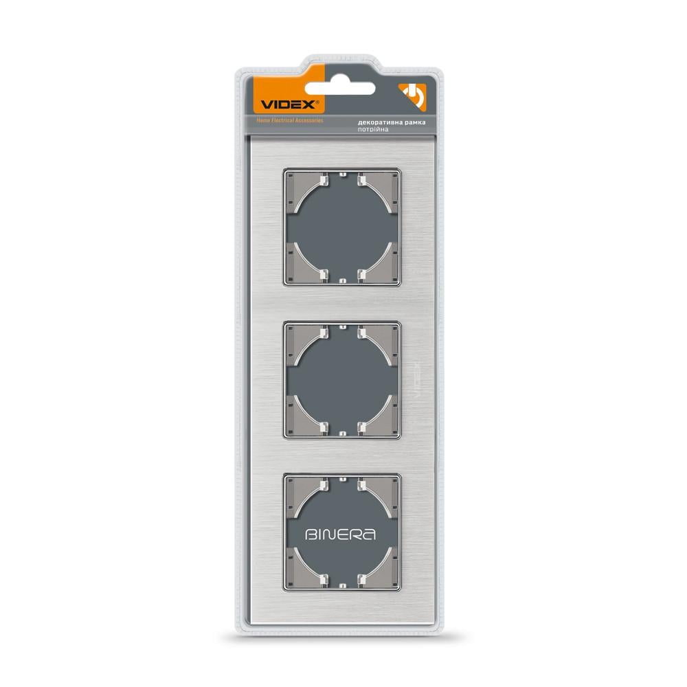 Рамка Videx BINERA 3-постова горизонтальна Срібний алюміній (12547)
