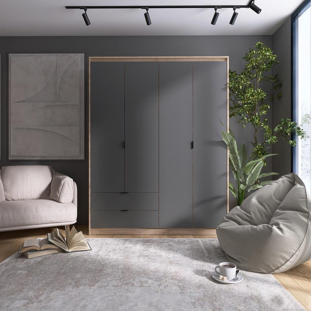 Шкаф распашной для одежды с выдвижными ящиками Эверест Сити-1600 160,2x50x204,6 см Дуб сонома/Графит (EVR-071123)