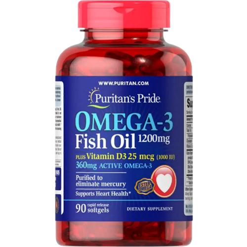 Омега 3 Puritan's Pride Omega-3 Fish Oil 1200 мг plus Vitamin D3 1000 IU 90 Softgels Омега 3 Puritan's Pride Omega-3 Fish Oil 1200 мг plus Vitamin D3 1000 IU 90 Softgels