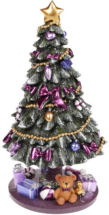 Новогодняя игрушка Нарядная елочка с сиреневыми бантами 23 см музыкальная (BD-559-429)
