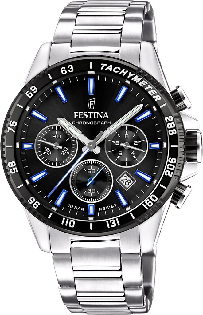 Наручные часы мужские Festina Timeless Chronograph F20560/5 со стальным корпусом/водозащитой 100 м и черным циферблатом